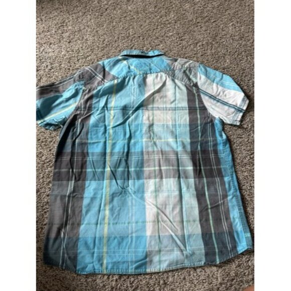 Amplify Mens Blue Gray Color Block Short Sleeve Button Down Size XL Pocket - Picture 15 of 16
